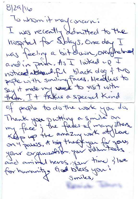 Testimonial letter from hospital patient